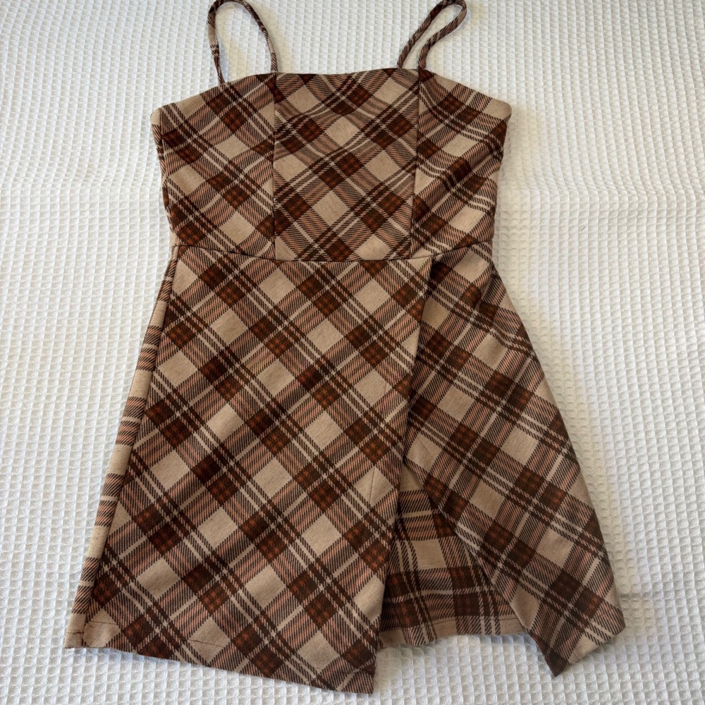 Rare Editions Girls Brown Plaid Skort Romper‎ Jumper Size 16 F455105